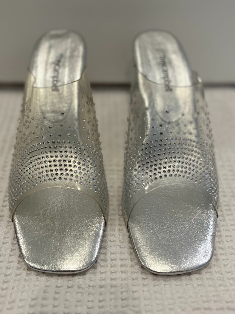 Jeffrey Campbell Lucite and PVC Crystal-Embellished Wedge Mules Size 8.5